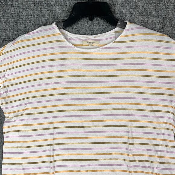 Madewell Shirt Womens Small Striped Short-Sleeve Crew-Neck Oversized Linen Blend - Picture 3 of 9